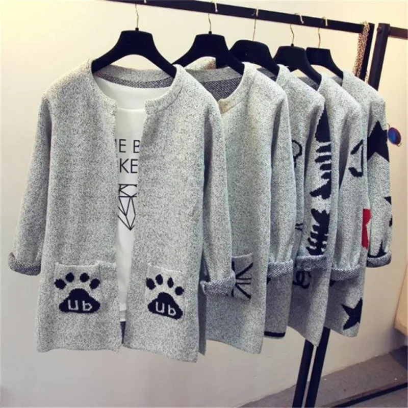 2017 Fashion Star Pattern Cardigans Female Sweaters Long Sleeve Knitted Slim Women Sweater Cardigan |