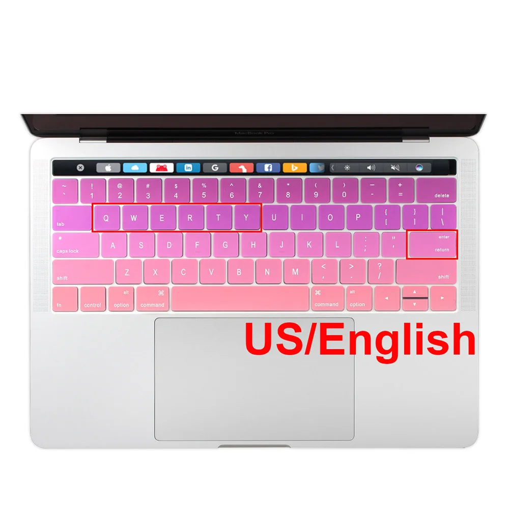 США введите английский Радужная Клавиатура силиконовый чехол для Macbook Pro 1" A2159 Mac Book Pro 15" A1706 A1707 с сенсорной панелью - Цвет: US English Pink