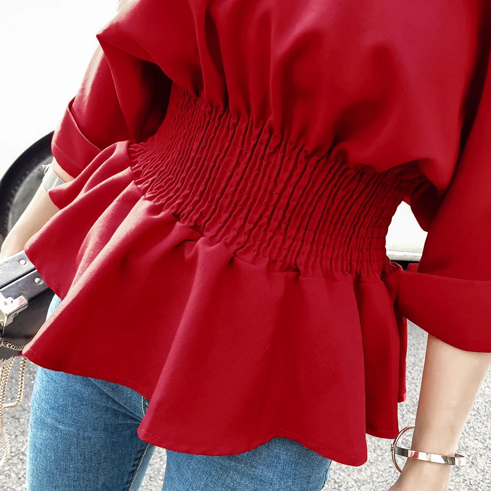 Блузка женская с открытыми плечами и рукавами-фонариками х/б | Женская одежда