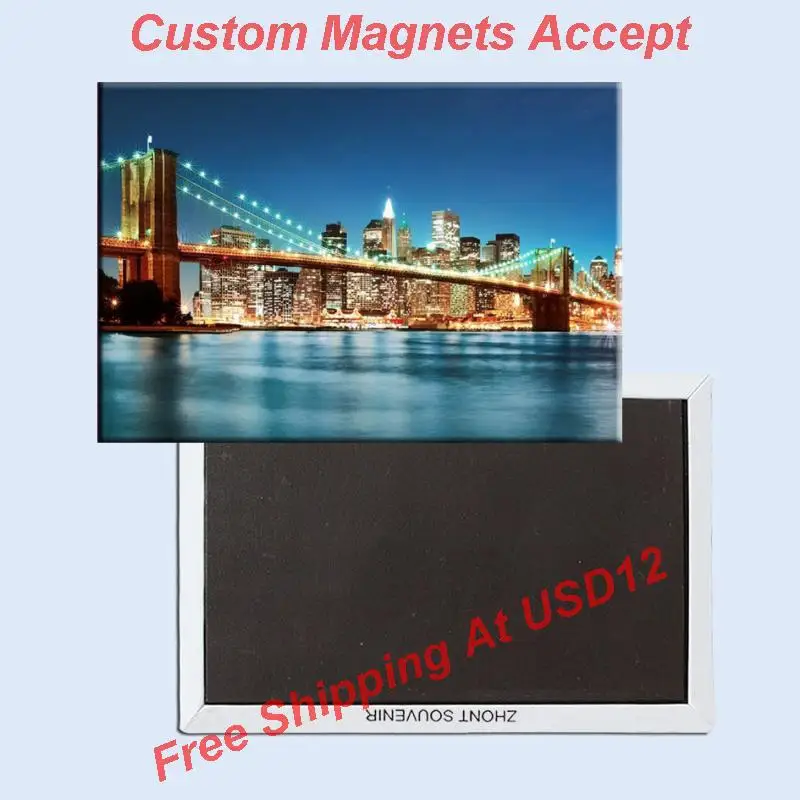 

USA Travel Magnets Gifts , Manhattan, Brooklyn Bridge in New York Rectangle Metal Fridge Magnet 5490 Tourist Souvenir