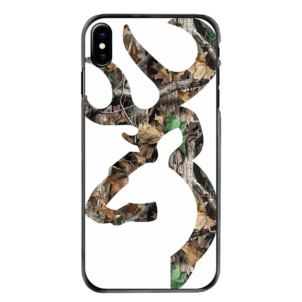Жесткий черный кожаный чехол для iPhone 4 и 4S 5 5S 5C SE 6 6S 7 8 Plus X XR XS Max iPod Touch Browning Camo logo deer