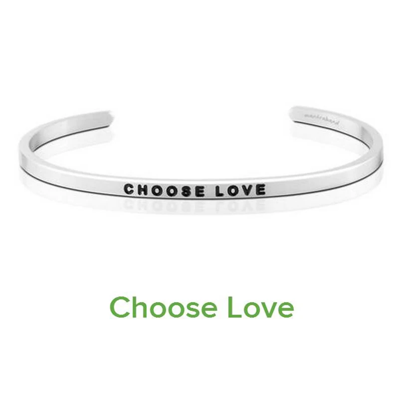 

New Silver Stainless Steel Engraved CHOOSE LOVE Inspirational Hand Stamped Cuff Bracelet Bangle For Women Best Gifts
