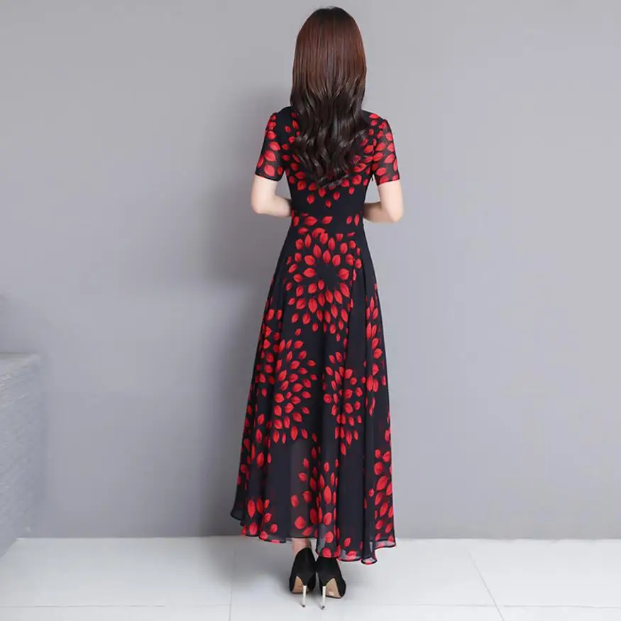 Повседневное шифоновое платье цветочный принт летнее 2019 женская обувь Vestidos дамы