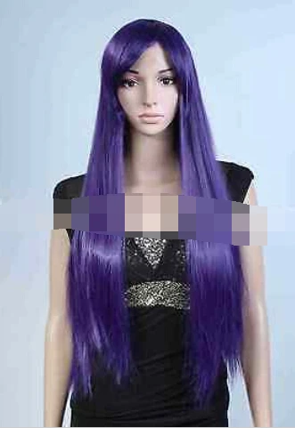 Мода Длинные Прямые Косплей Аниме Жаропрочных Волос Темно Фиолетовый Парик