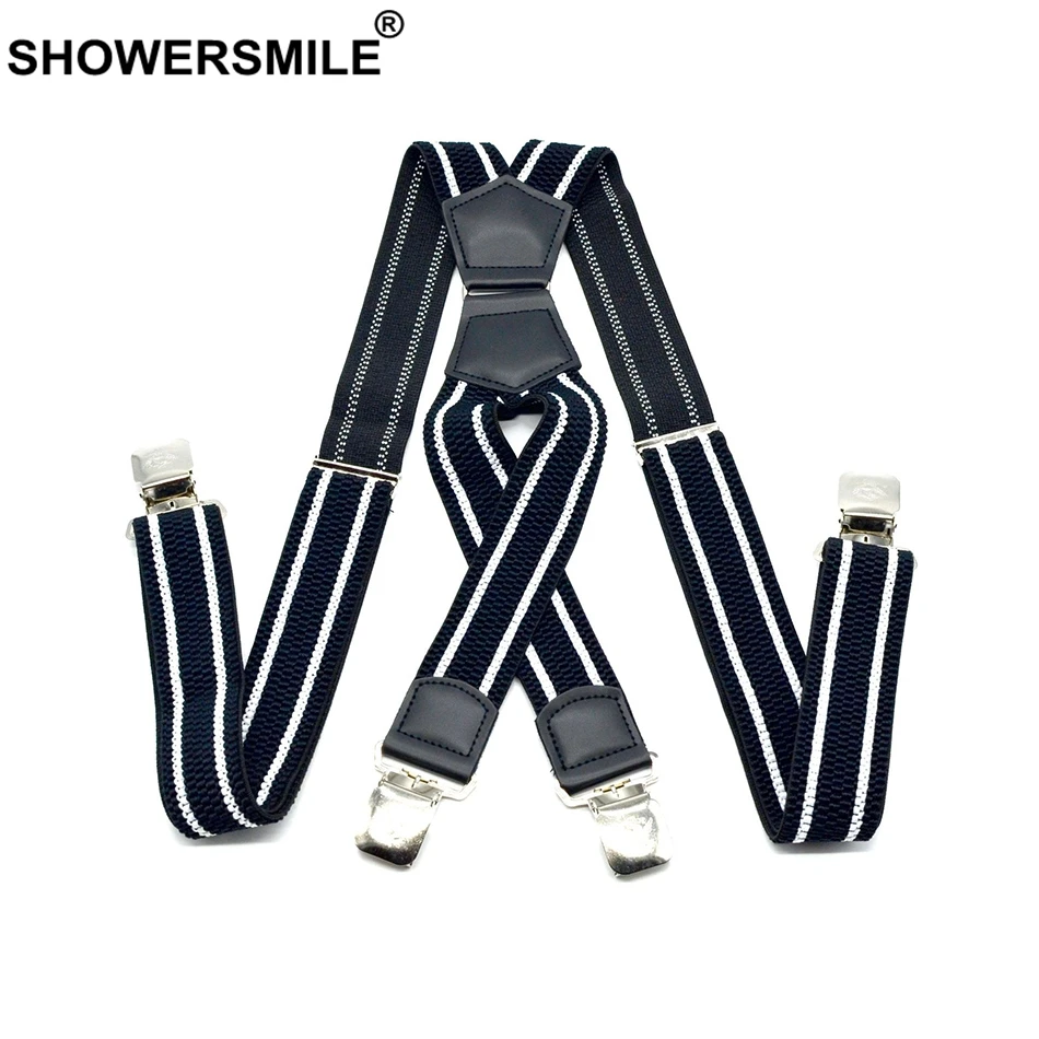 SHOWERSMILE, широкие подтяжки, мужские, из кусков, кожа, мужские, s, брючный ремень, X Back, черные подтяжки, ремни, 4 зажимы подвески, мужские, 4 см* 120 см