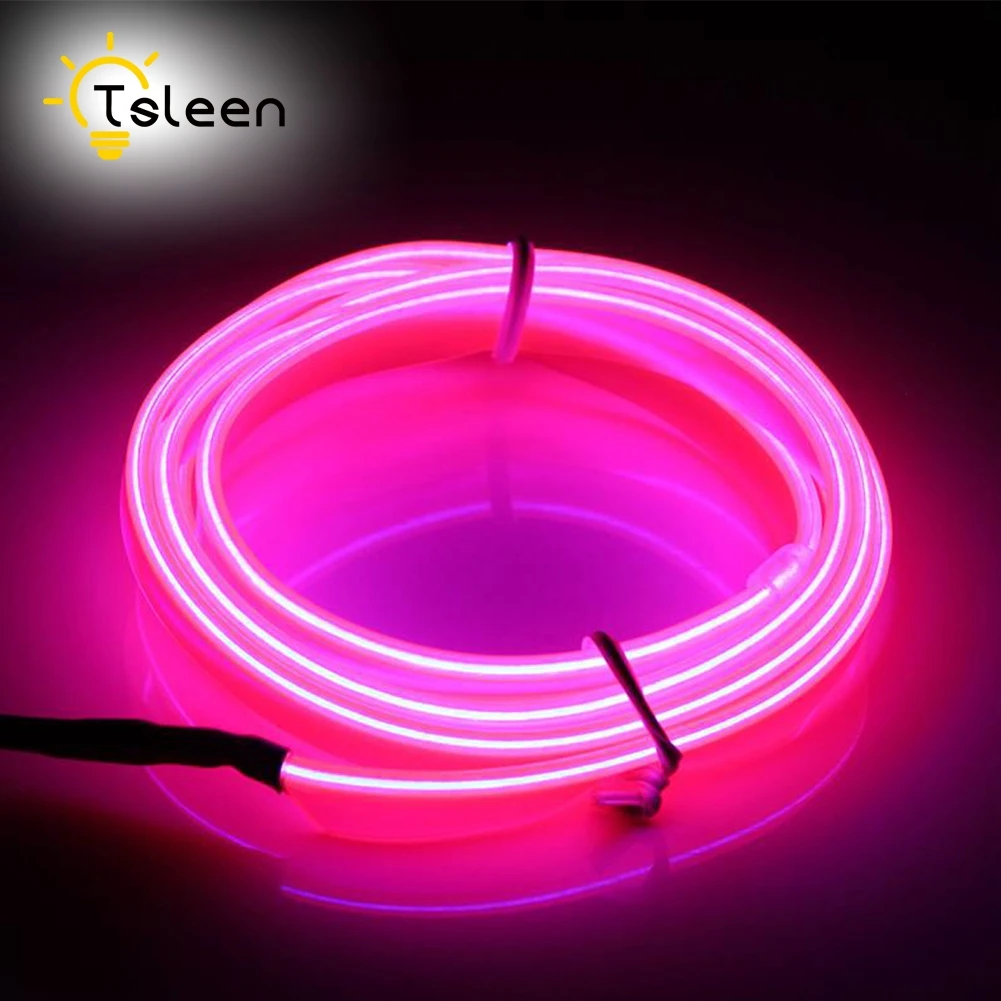 Неоновый шнур Led EL Wire String Светодиодная лента гибкий светильник для автомобиля Танцевальная вечеринка 2 м 3 м 5 м Питание от батареи с контроллером Led rgb - Испускаемый цвет: pink