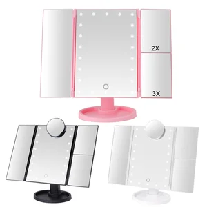 Зеркало для макияжа с сенсорным экраном, с 22 светодиодами, 1x2X3X10X, увеличительное стекло, 3 складных гибких косметических зеркала, компактное зеркало