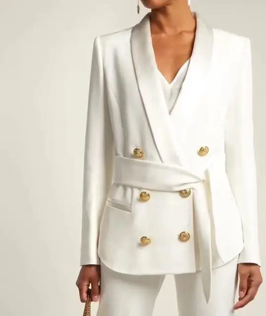 

Newest Pink Woman Coat Elegant Slim Fit Double-breasted Jackets 2019 Long Style Woman's Suits White Black