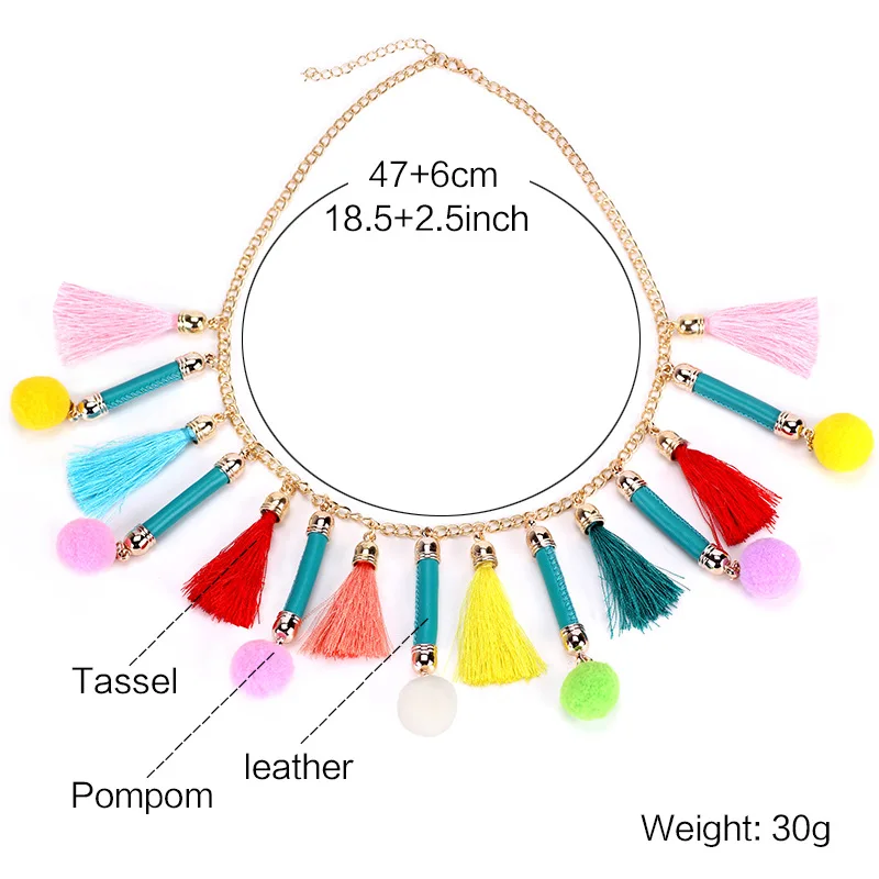 Красочные Pom кулон модное Массивное колье ожерелье большие этнические цепочки