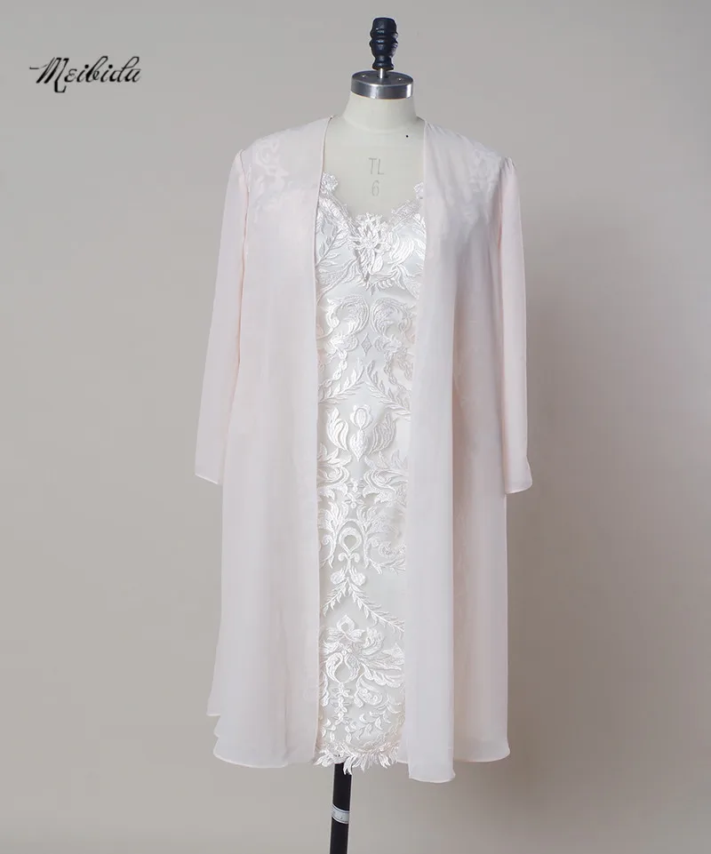 Charming Mother of the Bride Dresses 2 Pieces Lace Satin Suits For Wedding Guest 3/4 Sleeves Knee Length Gowns | Свадьбы и торжества