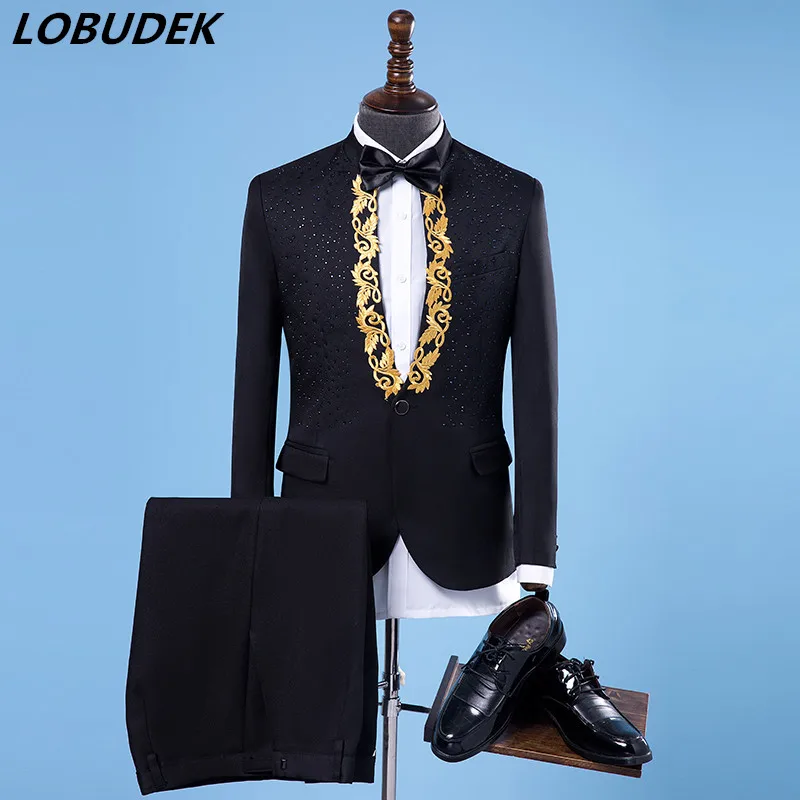 Последний мужской тонкий костюм костюмы сверкающие кристаллы бриллианты