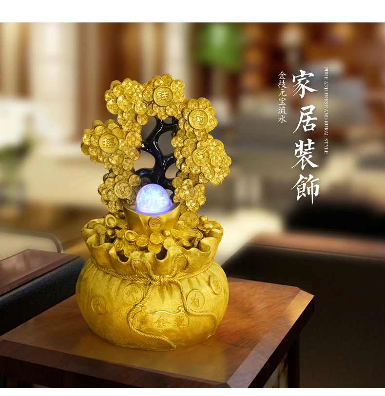 110/220 В китайский Стиль Смола Золото денежное дерево хрустальный шар фонтан воды дома фэн-шуй Waterscape украшения дома подарок на день рождения