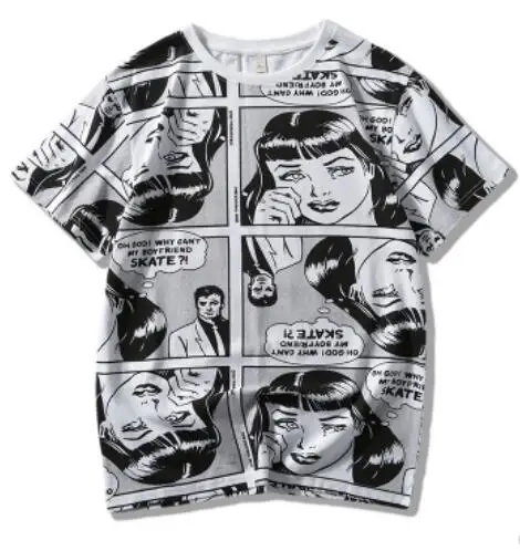 T shirt Штаны-шаровары в стиле панк Харадзюку для женщин и мужчин с мультяшным принтом, свободные штаны с завязками в стиле хип-хоп, уличная одежда, повседневные брюки с высокой талией - Цвет: T shirt