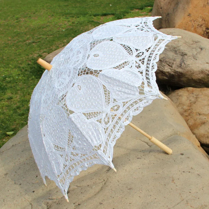 white parasol Embroidery Heart Shape Coodinates with Dramatic Studded Lace Party Shower Umbrella Lace Parasol Graduation Photo Prop Umbrella - Цвет: white parasol