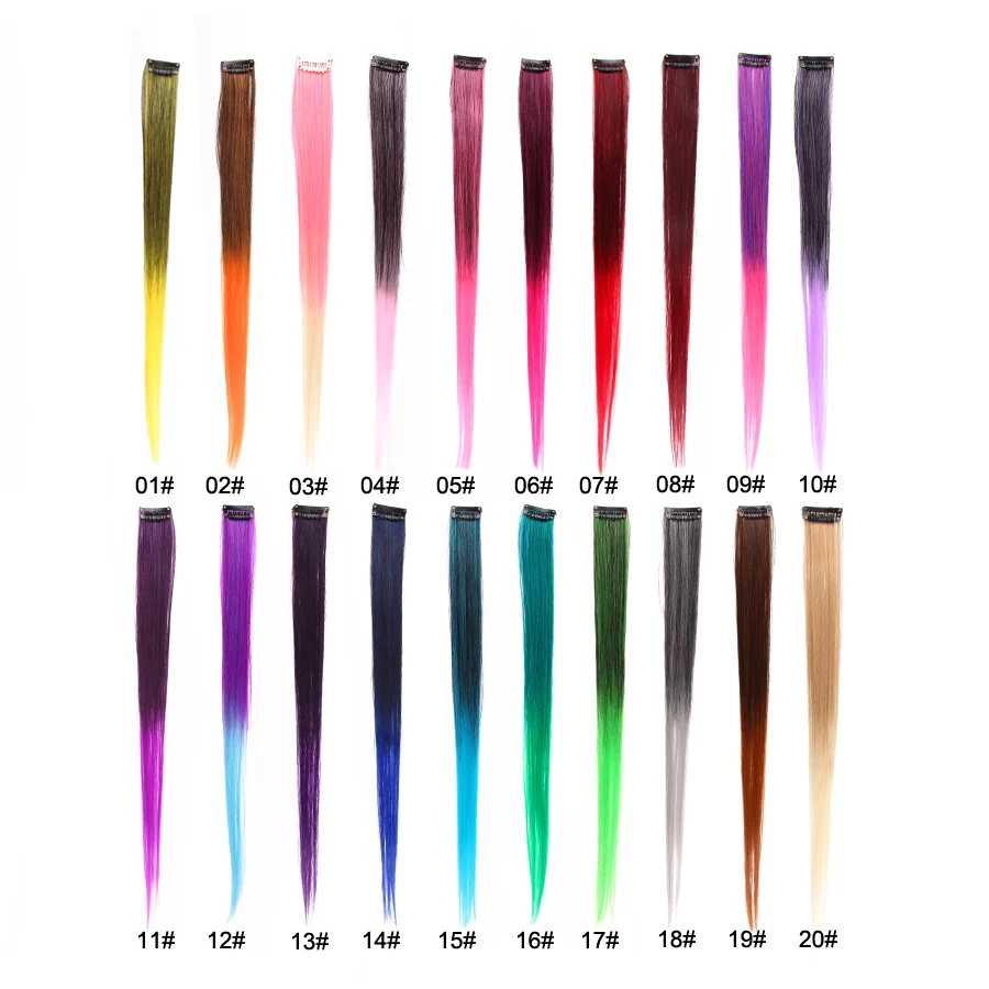 AliLeader Synthetic Product 1 Piece 1 Clip In Hair Extensions Ombre 20 Colors 50CM Long Straight Clip On Hair Pieces Women Girls