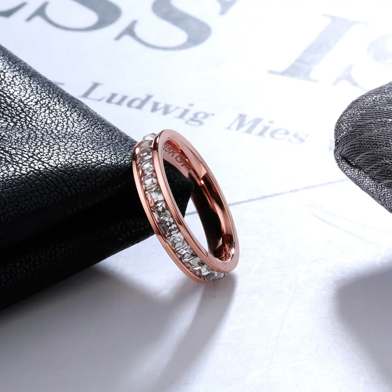 Кольца YUN RUO из розового золота роскошные кольца с кристаллами циркония для