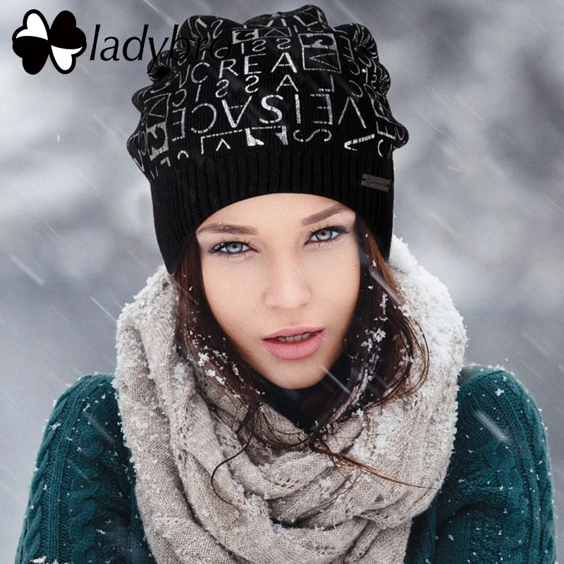 Женская шапка Ladybro осенне-зимняя Шерстяная Шапка-бини с буквенным принтом
