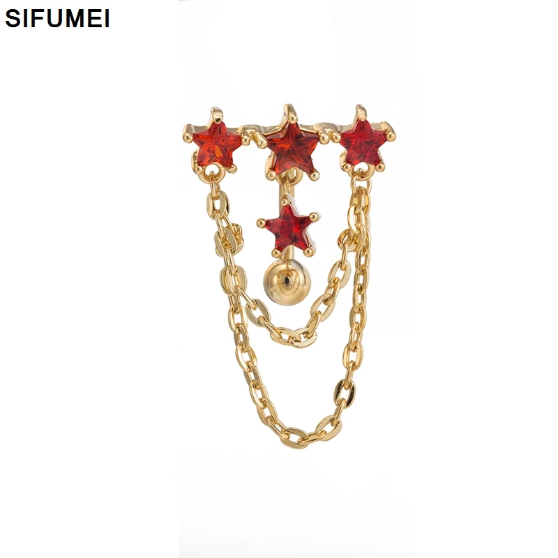 gold red zircon Четыре цвета Мода кисточкой цепочка с пентаграммой гвоздик в пупок украшения для тела спецодежда медицинская аллергия пирсинг женский напрямую с фабрики - Окраска металла: gold red zircon
