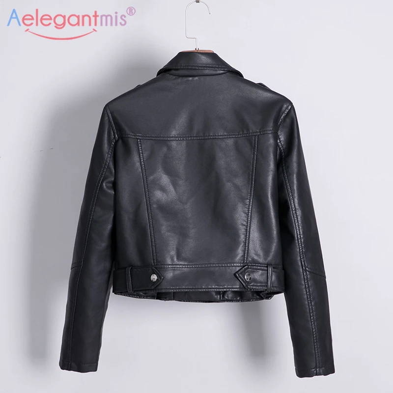 Aelegantmis Осень Зима Черные женские Куртки из искусственной кожи мягкая короткая куртка из искусственной кожи женская мотоциклетная байкерская куртка пальто