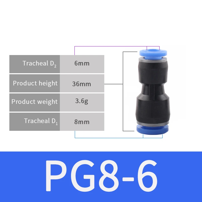 PG8-6 Пневматические Фитинги PG 4 мм 6 мм 8 мм 10 мм 12 мм Воздушный водяной шланг Труба одно касание прямой нажимной пластиковый быстроразъемный фитинг - Цвет: PG8-6