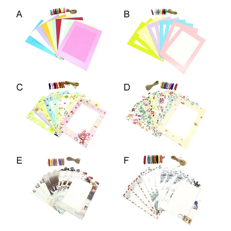 Home Decoration DIY Creative Hanging Paper Photo Frame 7 Inch Fluorescent Panorama Cartoon Floral Time Display Cardboard Clips