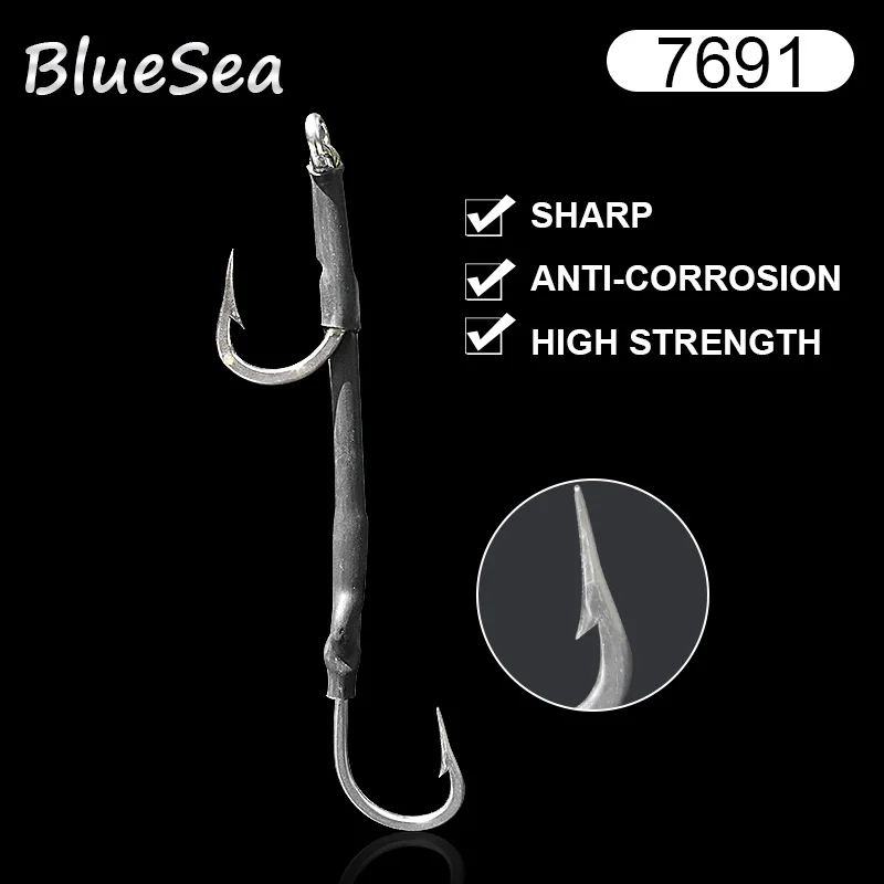 BlueSea 2 шт./упак. 7691 из нержавеющей стали, большие двойные акулы, рыболовные крючки, большие двойные рыболовные крючки, крышка трубки для морской рыбы, крючок