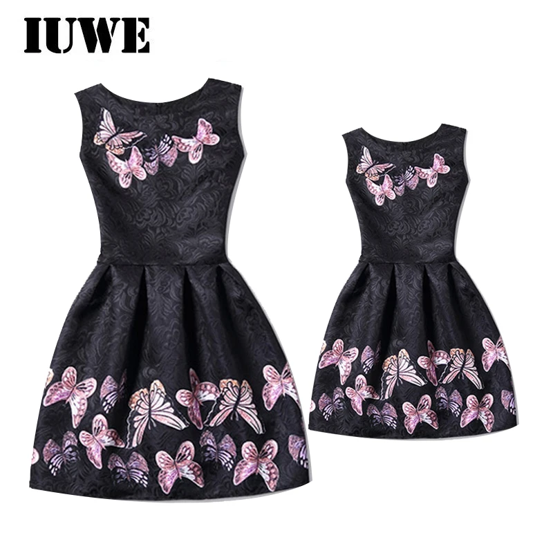 Girls Summer Dresses 2017 Pink Butterfly Black Children Kids Clothes for Teenager Family Clothing Mother Daughter Matching Dress | Мать и