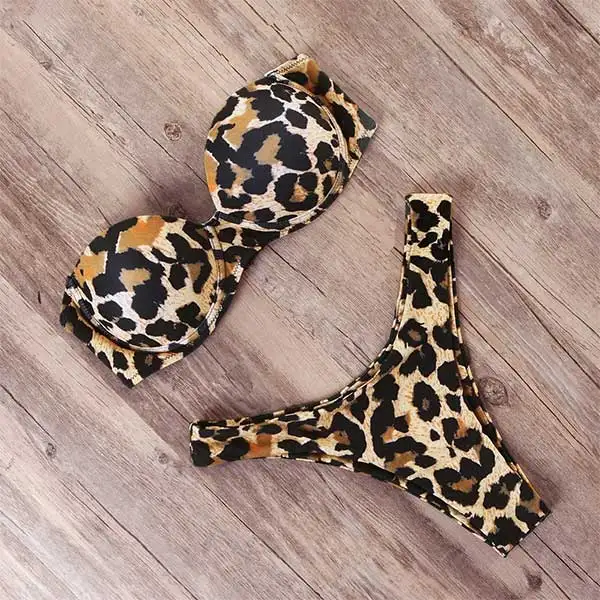 B1964LP Бикини для женщин Leopard бандо комплект бикини купальный костюм Одежда для купания купальник Maillot De Bain Femme Бразильский Push Up Biquini Леди бикини животных леопардовым принтом комплект бикини купальники - Цвет: B1964LP