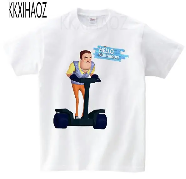 white childreT-shirt Топы для мальчиков с надписью «Hello neighor»; коллекция года; Детские футболки; детская футболка с героями мультфильмов; детская одежда; футболка для мальчиков; летний топ для девочек - Цвет: white childreT-shirt