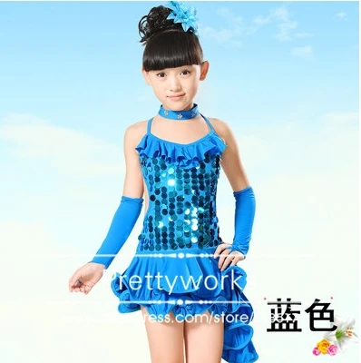 Free shipping rumba latin tango ballroom samba dance black blue yellow red 4 color girl child M-XXL competition dress costume |