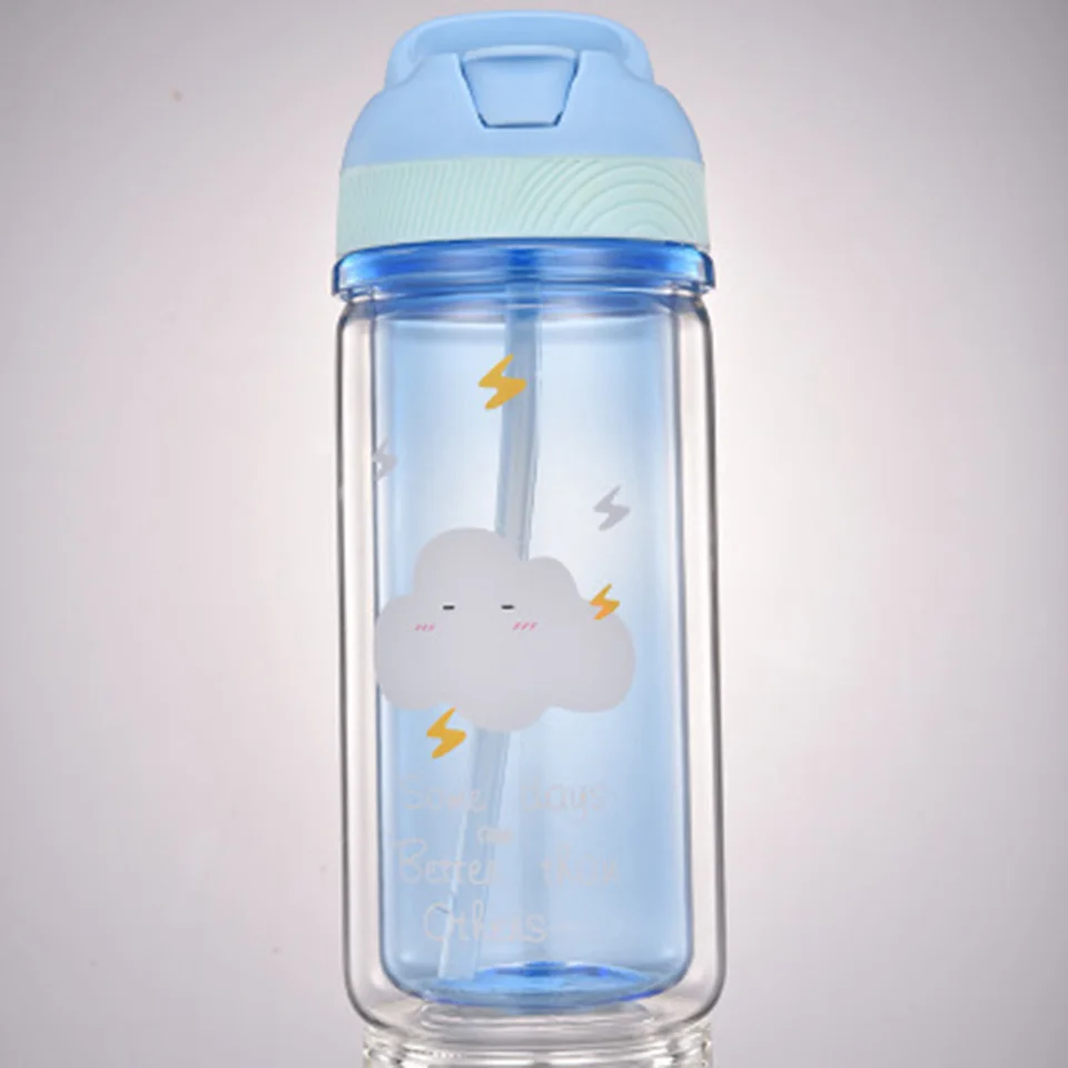 Transhome Bpa бутылка для воды с соломинкой портативные пластиковые бутылки для воды Питьевая Бутылка для детей Детская школьная посуда - Цвет: BLUE