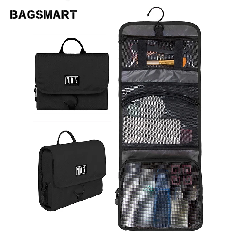 Женский органайзер для макияжа BAGSMART черный и красный цвета косметичка