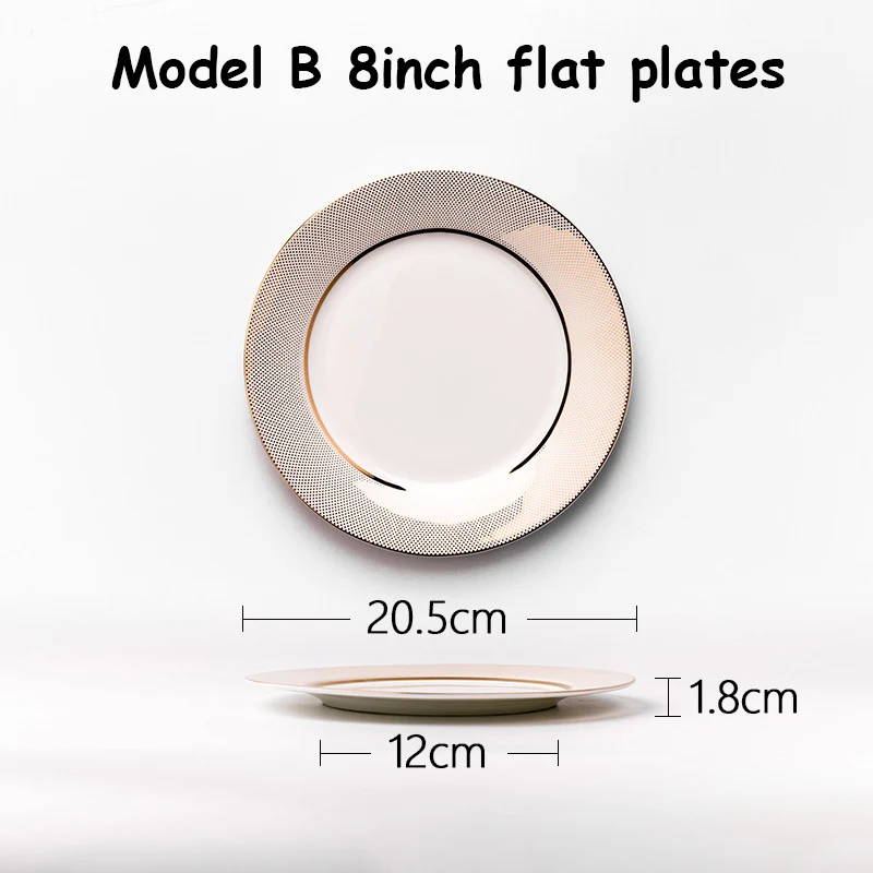 Model B 8inch flat Набор керамической посуды, поднос, кофейная чашка, столовые приборы, набор тарелок с золотым краем, набор глубокой посуды, кухонная утварь, деликатная посуда, блюдо для еды - Цвет: Model B 8inch flat