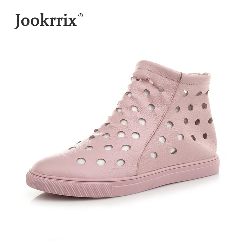 Jookrrix/Коллекция года; белые туфли из натуральной кожи; женские Брендовые ботильоны; женская обувь; chaussure; женская летняя обувь из сетчатого материала; мягкая обувь на плоской подошве - Цвет: Розовый