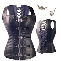 plus size s 6xl gothic spiral steel bones overbust corset vest steampunk faux leather waist trainer lace up korsett for women