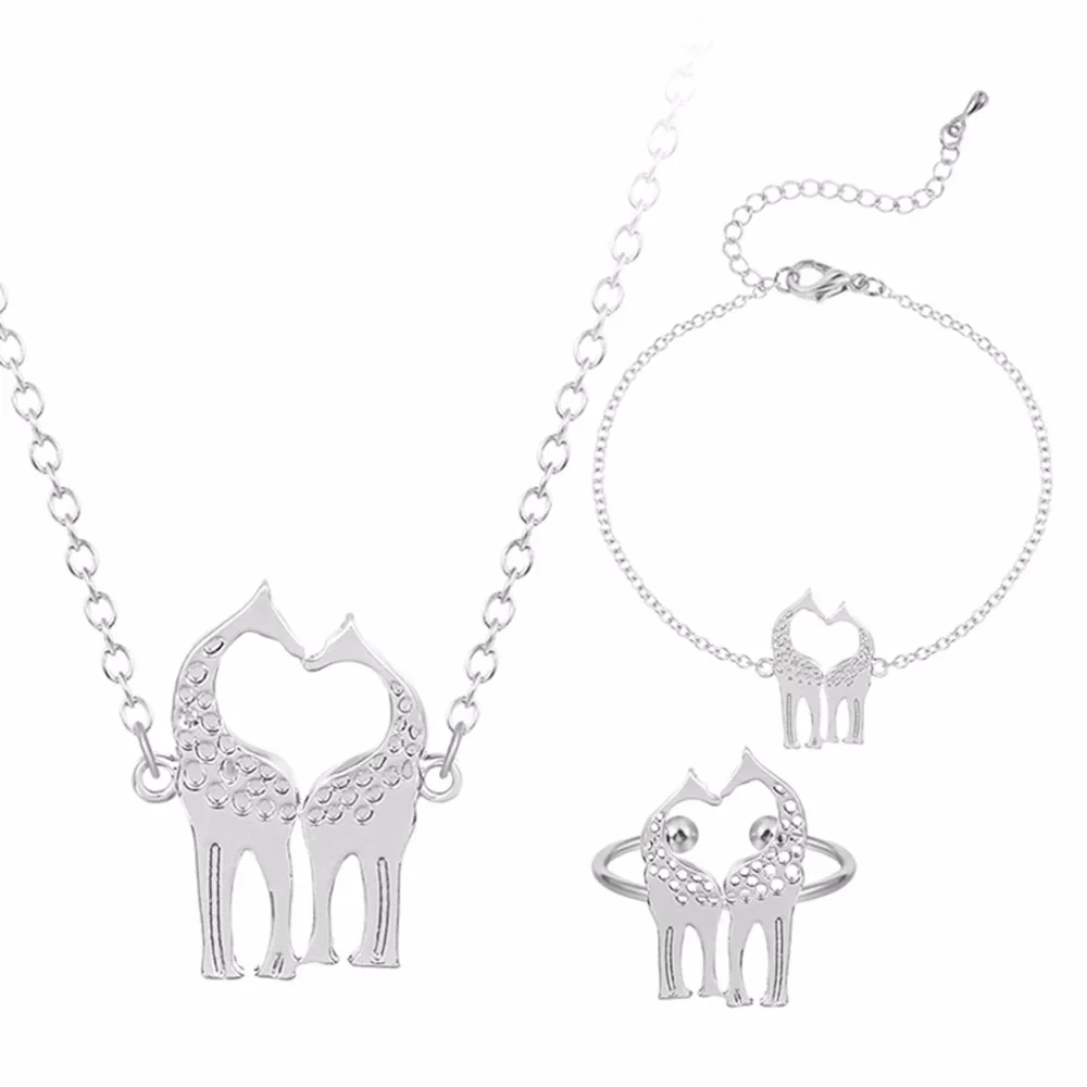 Kinitial Drop Shipping Love Giraffe Link Chain Statement Jewelry Set Necklace/Ring/Bracelet Animal Pendant | Украшения и