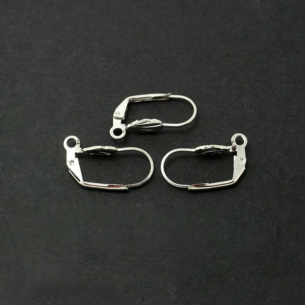 Top Selling 10*18mm White K Ear Hook Earring Findings 12pcs/lot Rhodium Plated Earring Clasp Hook FRB017-69