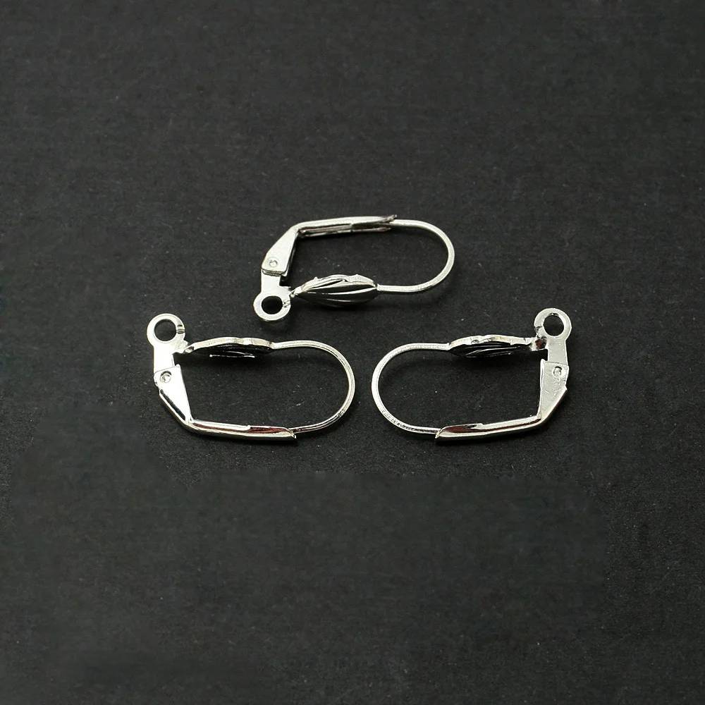 

Top Selling 10*18mm White K Ear Hook Earring Findings 12pcs/lot Rhodium Plated Earring Clasp Hook FRB017-69