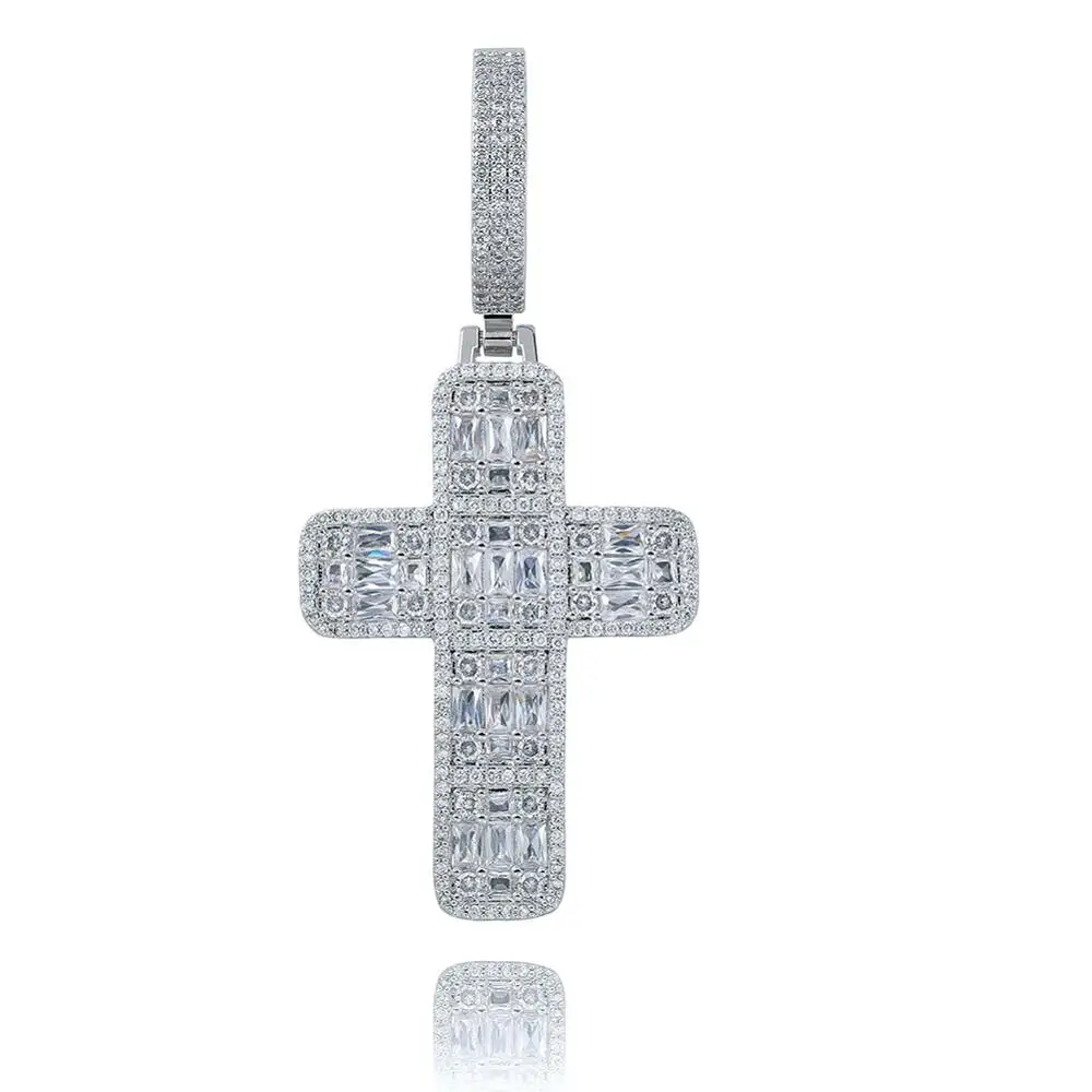 P19030001-S Качество Iced Out Asscher Cut крест кулон ожерелье мужские/женские микро проложили хип хоп Золото Серебро Цвет Bling Шарм цепи ювелирные изделия - Окраска металла: P19030001-S