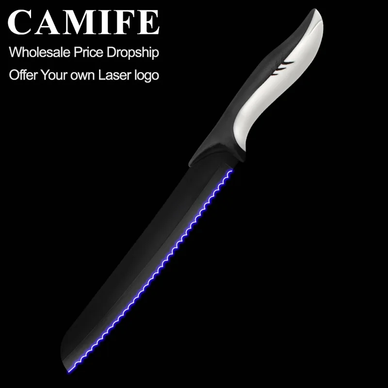 C.8 inch Bread Knife Черный кухонный инструмент для ножей набор столовых приборов из нержавеющей стали держатель ножей для фруктов утилита сантоку шеф-повара нож для нарезки хлеба дропшиппинг - Цвет: C.8 inch Bread Knife