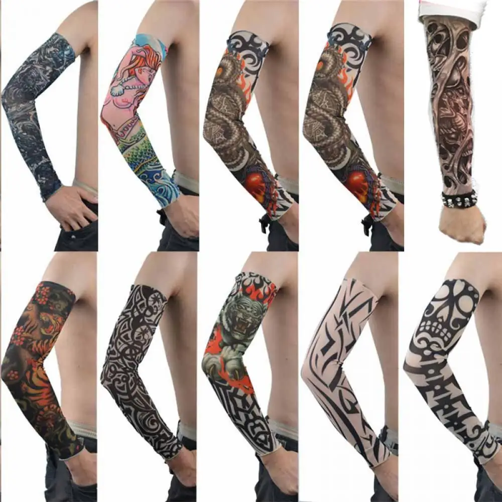 

10 Styles Nylon Stretchy Fake Temporary Tattoo Proteive Arm Stockings Cool Design Men Popular New Hot Sale