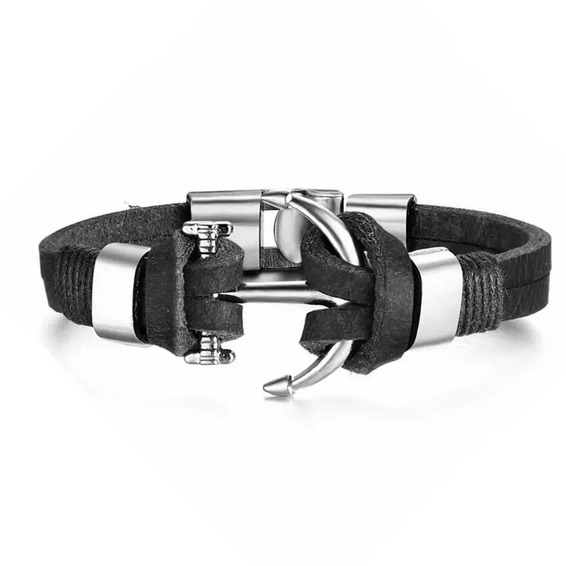 Лидер продаж! Мужской браслет с якорем из нержавеющей стали натуральной кожи