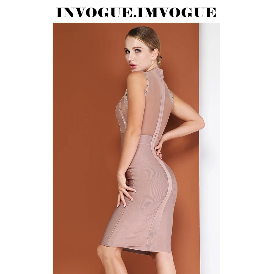 Женское Сетчатое платье без рукавов INVOGUE облегающее Вечернее Платье До Колена