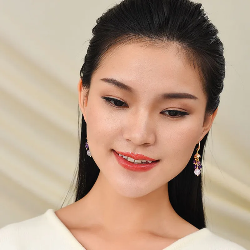 Yanting Purple Crystal Dangle Earrings For Women Handmade Drop Earings Fashion Jewelry Ethnic Female Gift 0337 | Украшения и