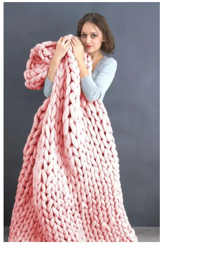 Мягкое плотное вязаное одеяло из гигантской пряжи ручной работы плетеный