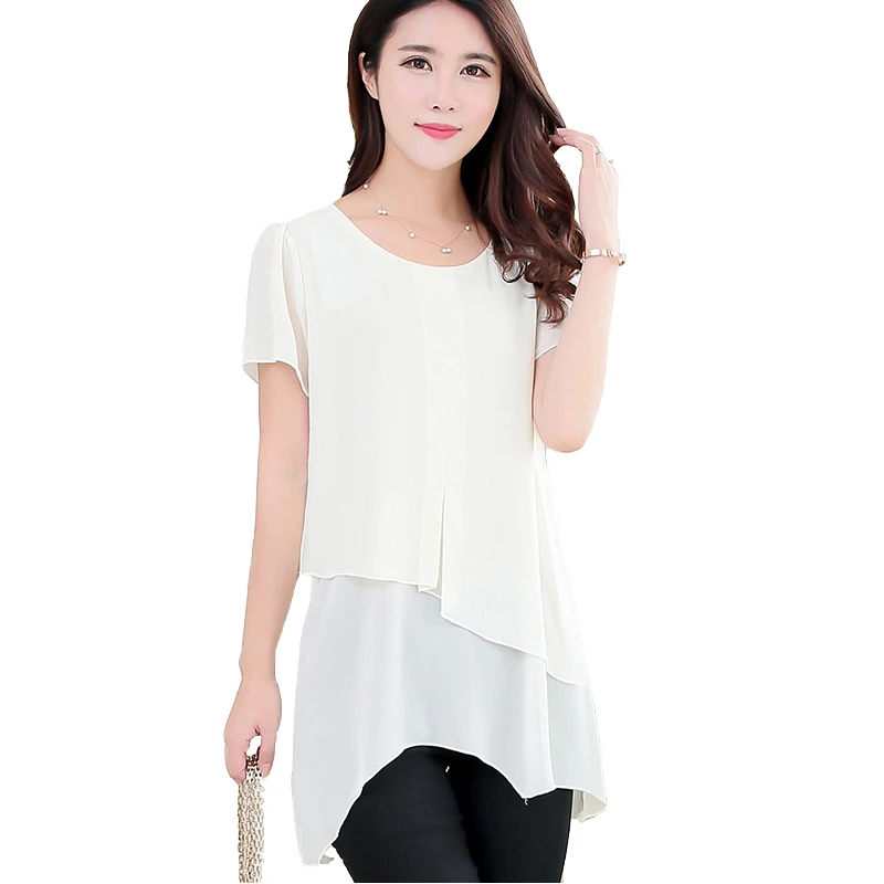 Женские повседневные рубашки топ Мода 2017 Летний стиль короткий рукав шифоновая
