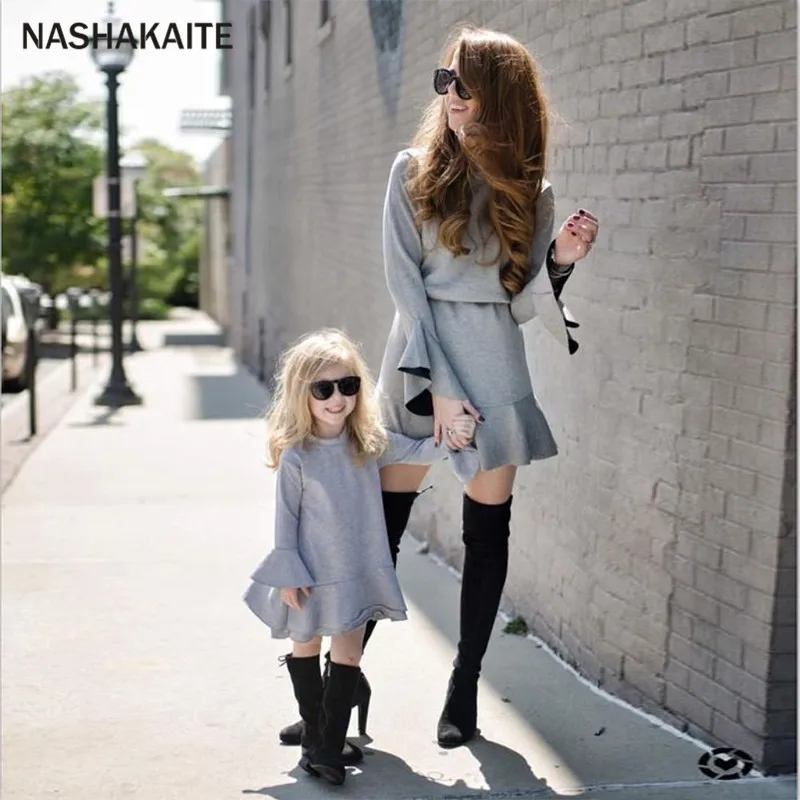 NASHAKAITE/платье для мамы и дочки; сезон осень-зима; платье трапециевидной формы с расклешенными рукавами; одежда для мамы и дочки; платья для мамы и дочки