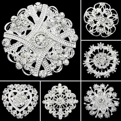 Цветочное сердце страз Посеребренная брошка для свадьбы | Украшения и аксессуары