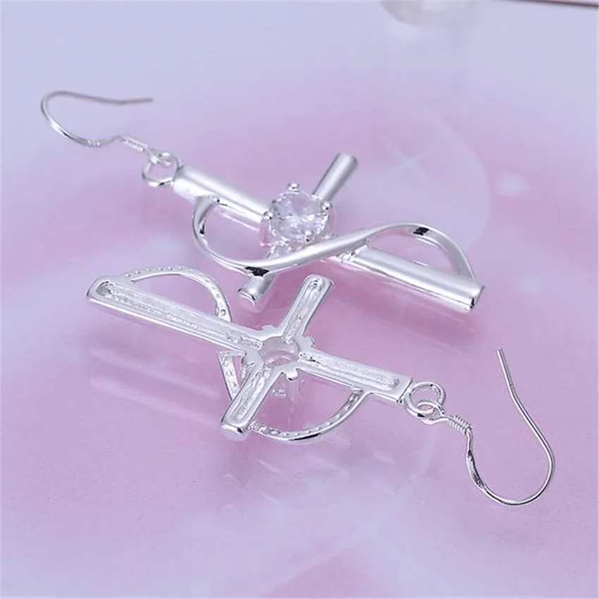 factory price E194 wholesale Beautiful Across lady new silver colorearring high quality fashion classic jewelry antiallergic | Украшения и