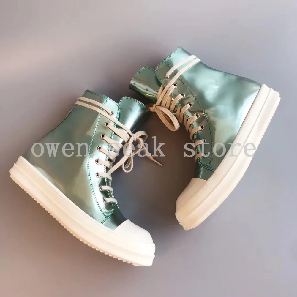 19ss Owen Seak/Мужская парусиновая обувь; роскошные кроссовки спортивные ботинки на шнуровке с высоким берцем; Повседневная Брендовая обувь на плоской подошве на молнии; Цвет Черный; большие размеры